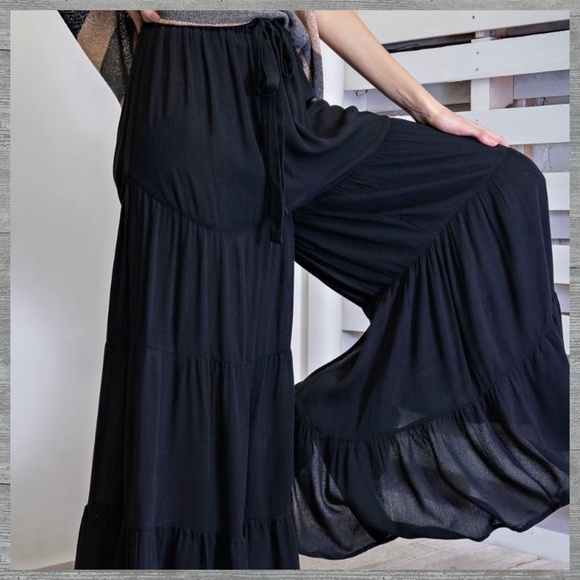 easel Pants & Jumpsuits Easel Lightweight Flowy Multitiered Ruffled Drawstring Pants Ultra